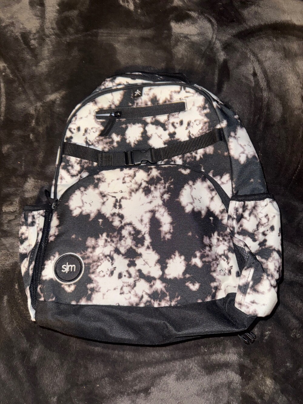 simply Modern Backpack Black White Tie Dye Pattern Adjustable Straps